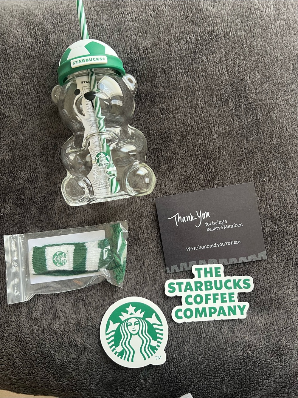 Starbucks Green and White Bear Tumbler with Straw and Stickers